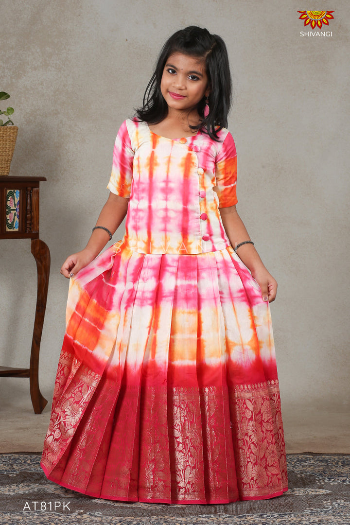 Pink Shibori Fire Pavadai Set For Kids !!!