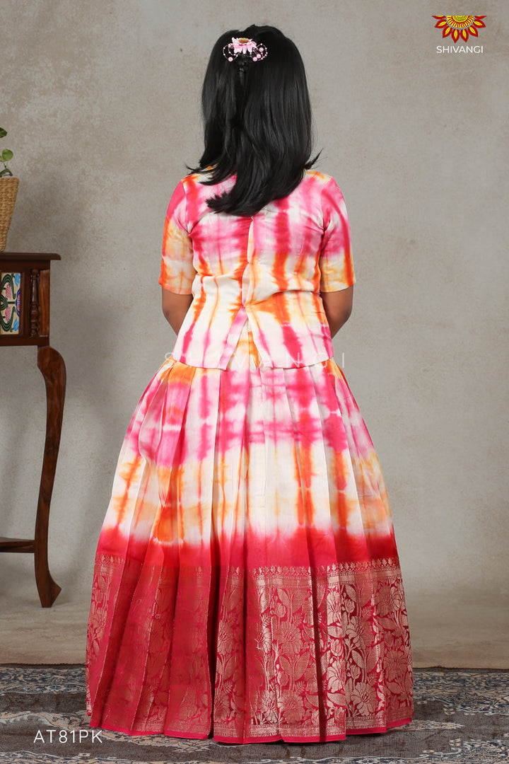 Pink Shibori Fire Pavadai Set For Kids !!!