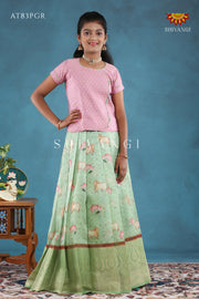 Parrot Green Pichwai Lotus Pattu Pavadai For Girls !!!