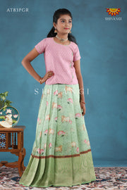 Parrot Green Pichwai Lotus Pattu Pavadai For Girls !!!