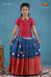 Navy Blue Pichwai Lotus Pattu Pavadai For Girls !!!