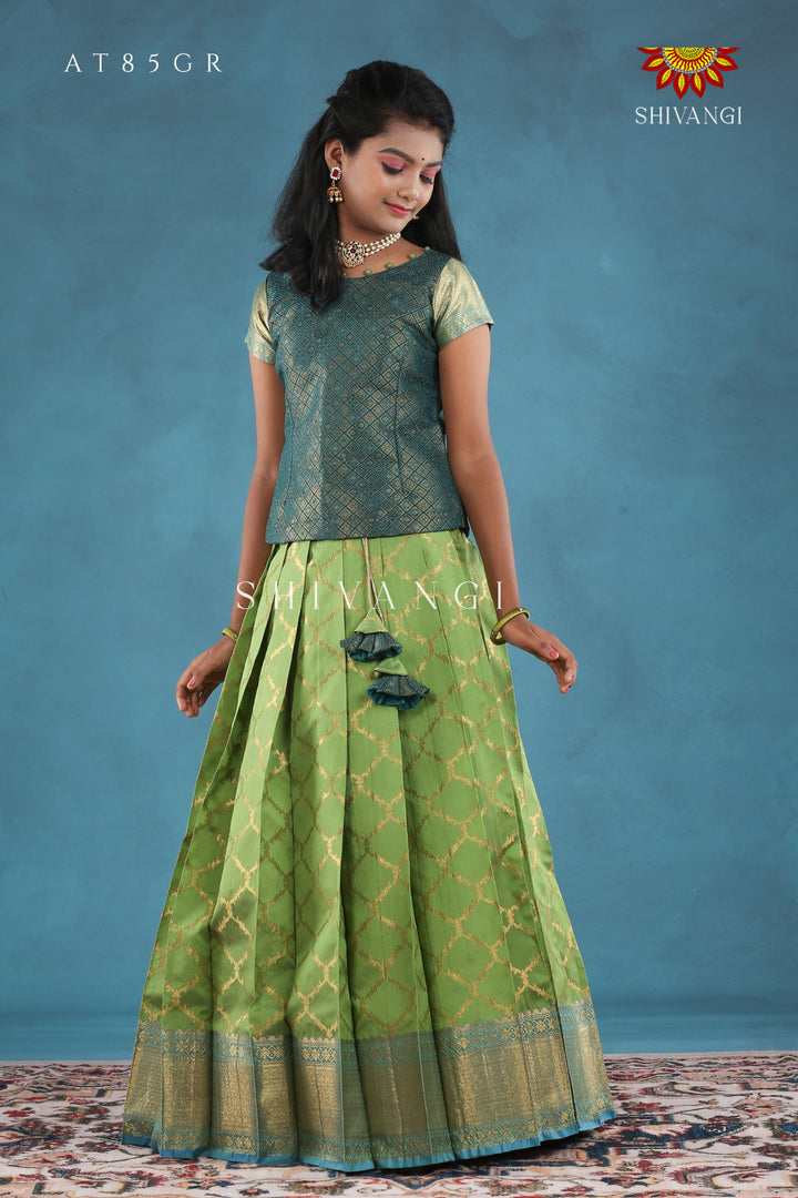 Green Moroccan Link Pattu Pavadai For Girls !!!