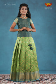 Green Moroccan Link Pattu Pavadai For Girls !!!