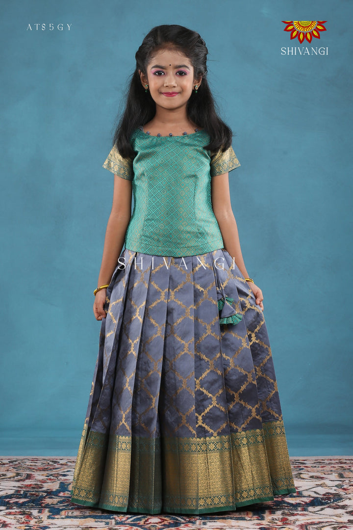 Grey Moroccan Link Pattu Pavadai For Girls !!!