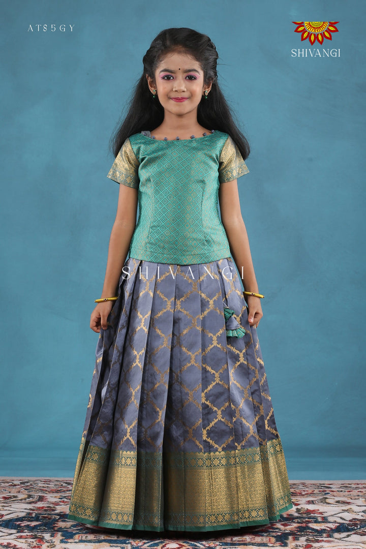 Grey Moroccan Link Pattu Pavadai For Girls !!!