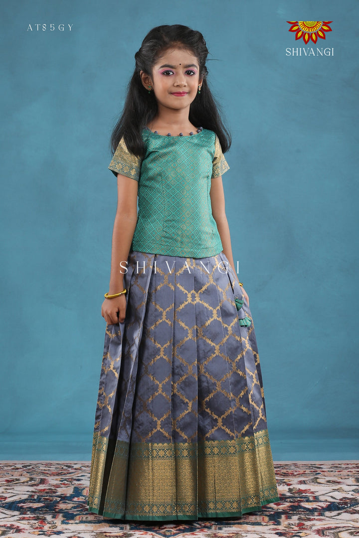 Grey Moroccan Link Pattu Pavadai For Girls !!!