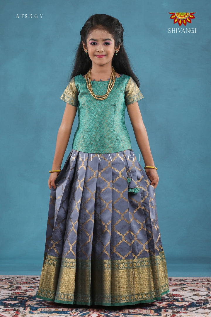 Grey Moroccan Link Pattu Pavadai For Girls !!!