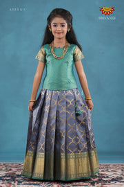 Grey Moroccan Link Pattu Pavadai For Girls !!!