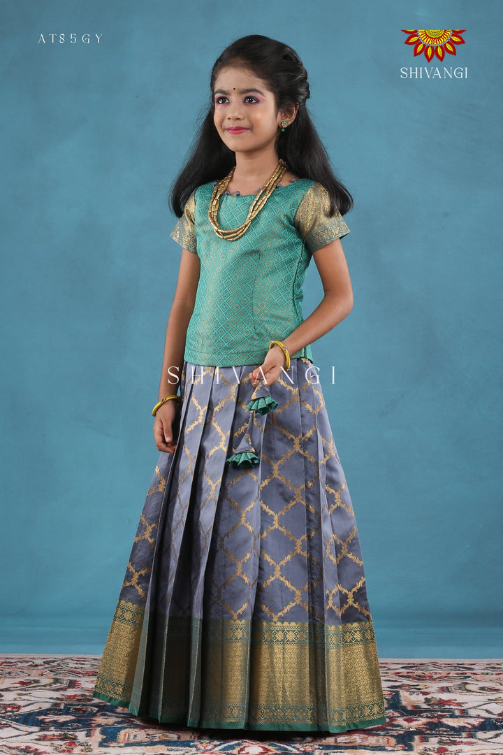 Grey Moroccan Link Pattu Pavadai For Girls !!!