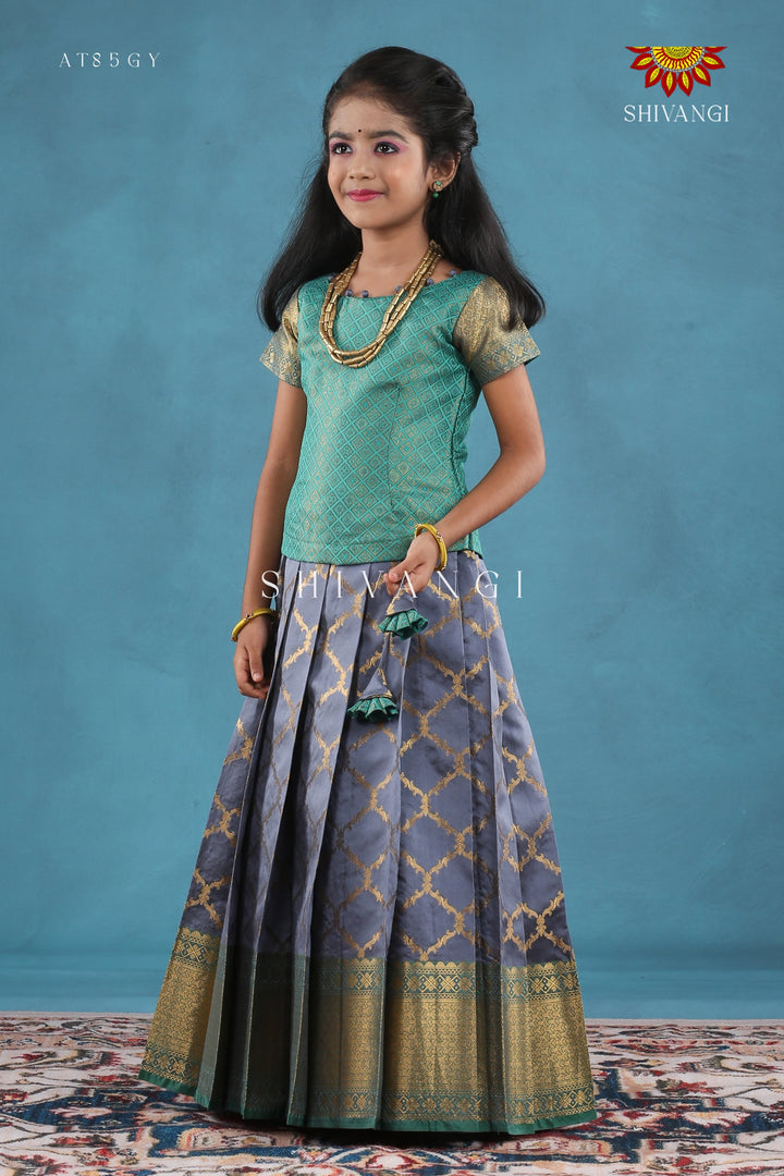 Grey Moroccan Link Pattu Pavadai For Girls !!!