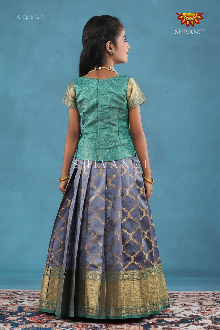 Grey Moroccan Link Pattu Pavadai For Girls !!!