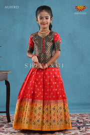 Red Floral Bandhini Pavadai Set For Kids !!!