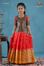 Red Floral Bandhini Pavadai Set For Kids !!!