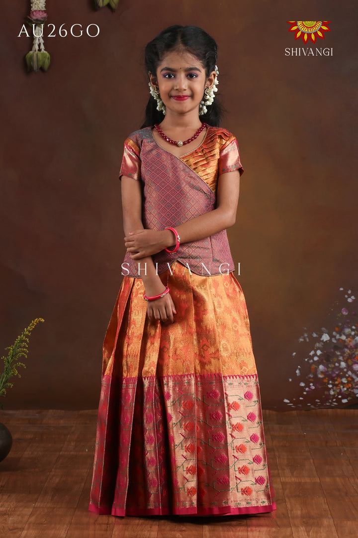 Red Tissue Pochampali Pattu Pavadai !!!