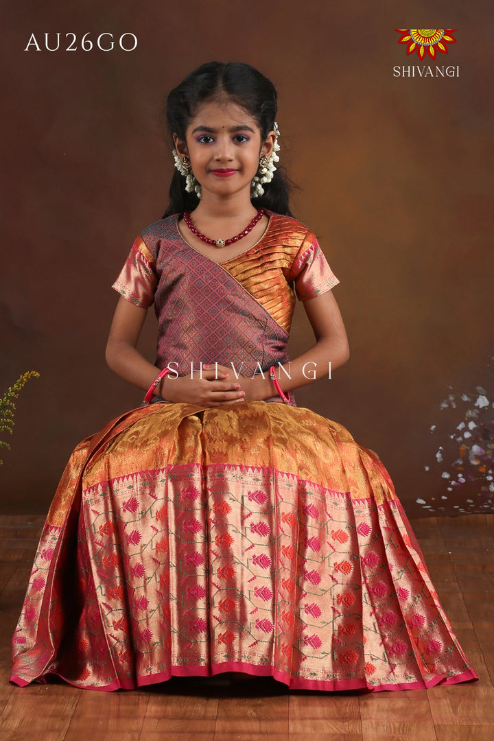 Red Tissue Pochampali Pattu Pavadai !!!