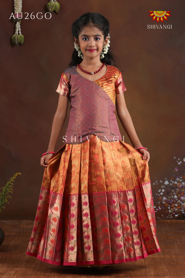 Red Tissue Pochampali Pattu Pavadai !!!