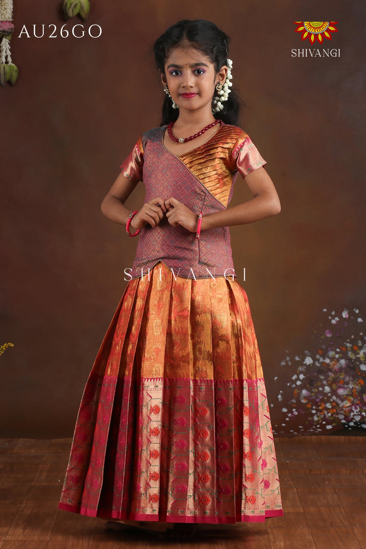 Red Tissue Pochampali Pattu Pavadai !!!