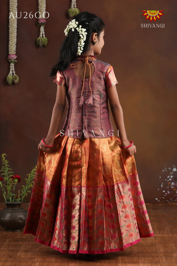 Red Tissue Pochampali Pattu Pavadai !!!