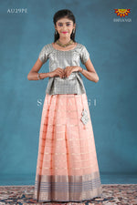 Peach Floral Line Pattu Pavadai For Girls !!!