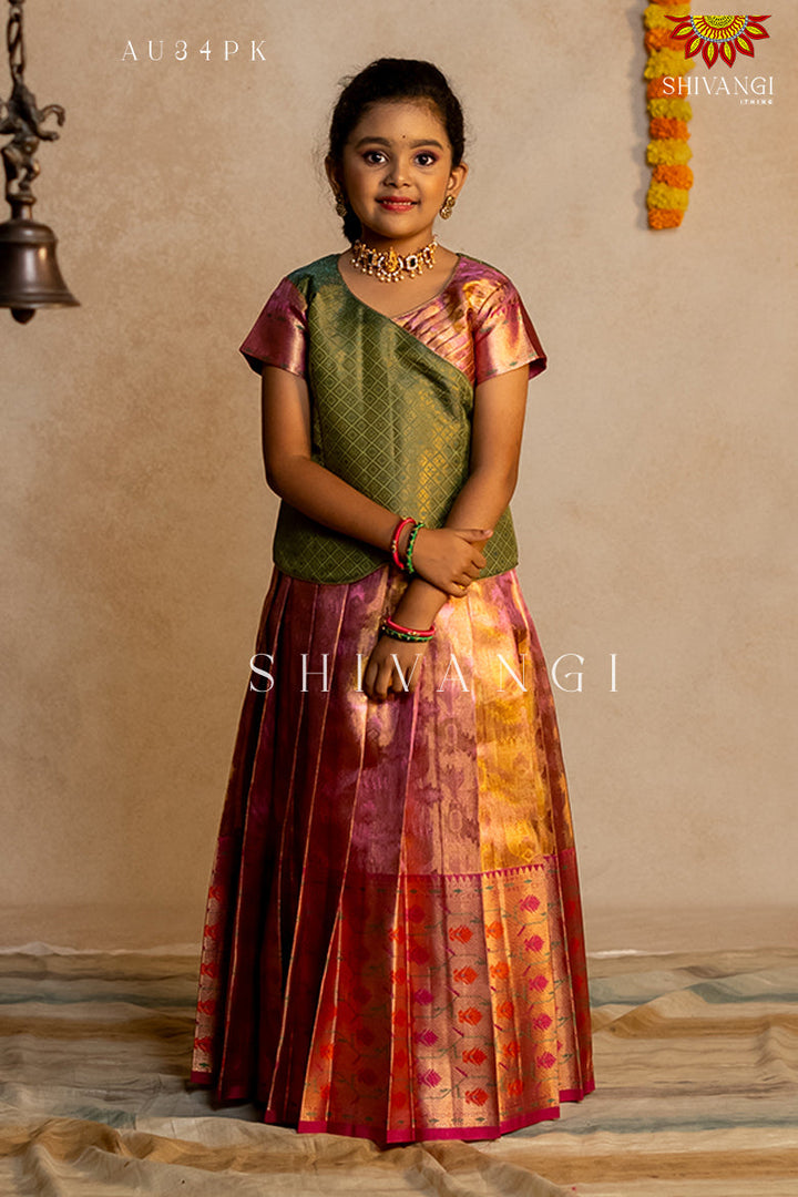 Pink Tissue Pochampali Pattu Pavadai !!!