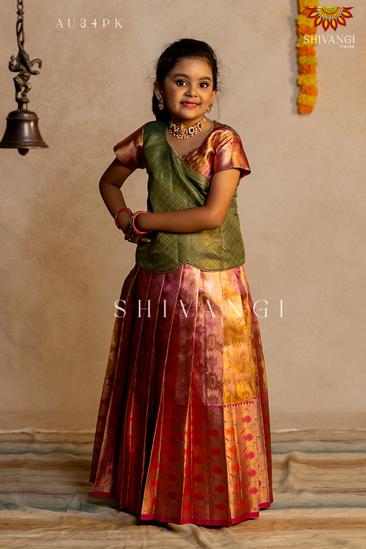 Pink Tissue Pochampali Pattu Pavadai !!!