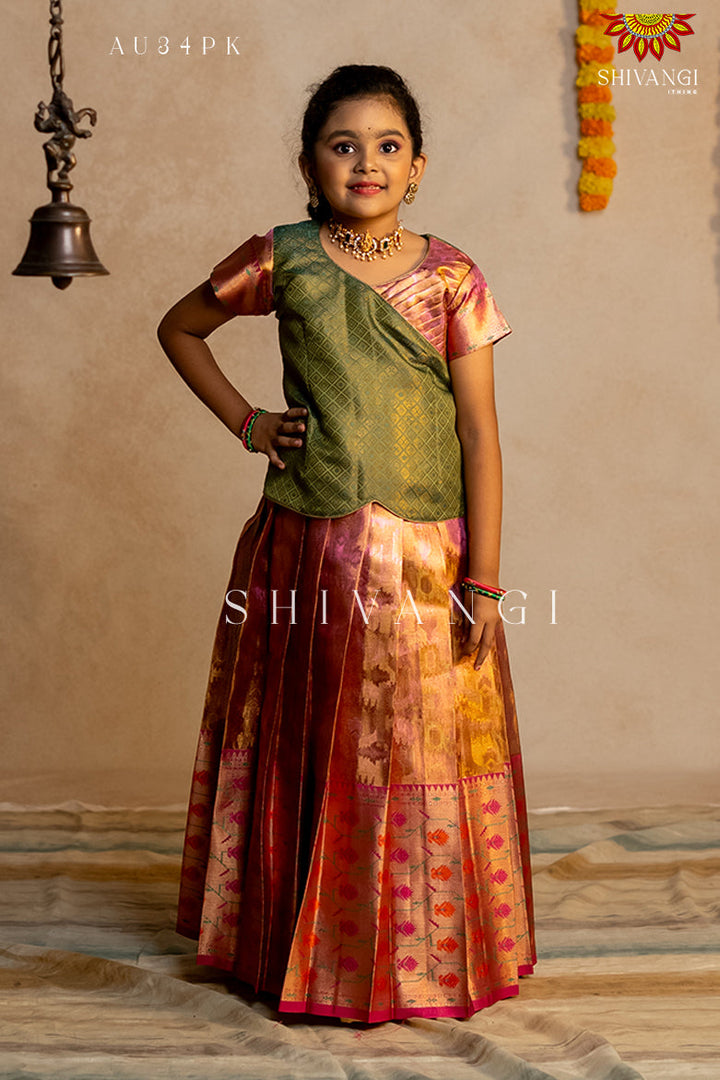 Pink Tissue Pochampali Pattu Pavadai !!!