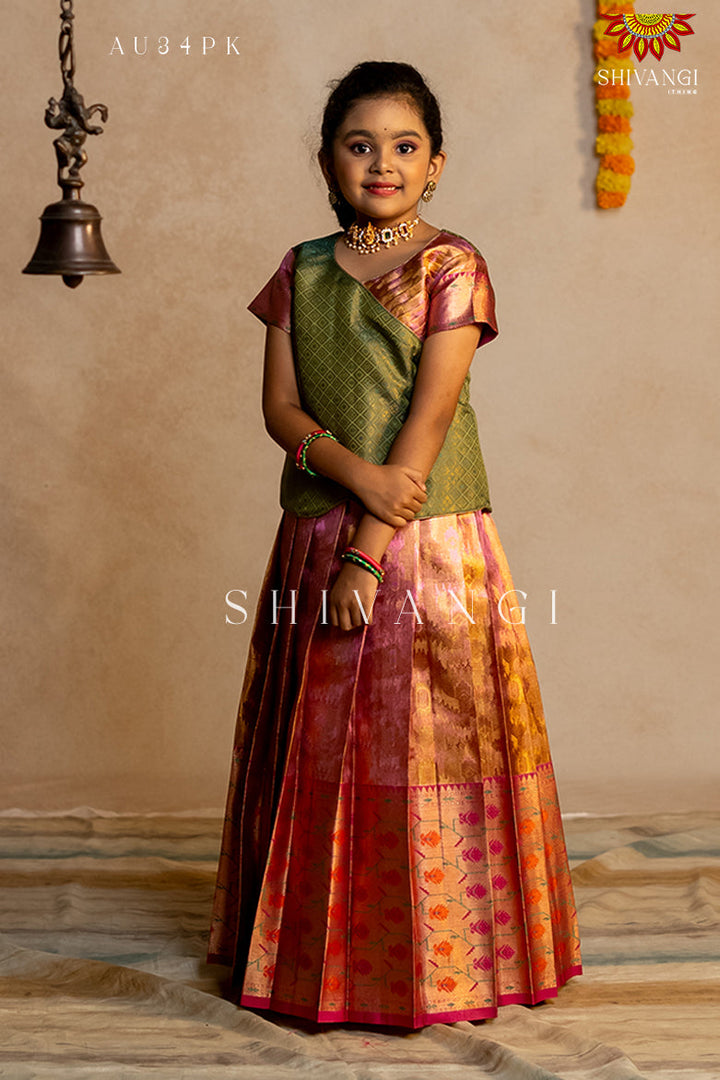 Pink Tissue Pochampali Pattu Pavadai !!!