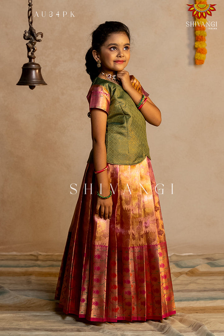 Pink Tissue Pochampali Pattu Pavadai !!!