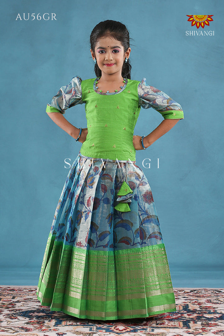 Blue Tissue Kalamkari Pattu Pavadai !!!