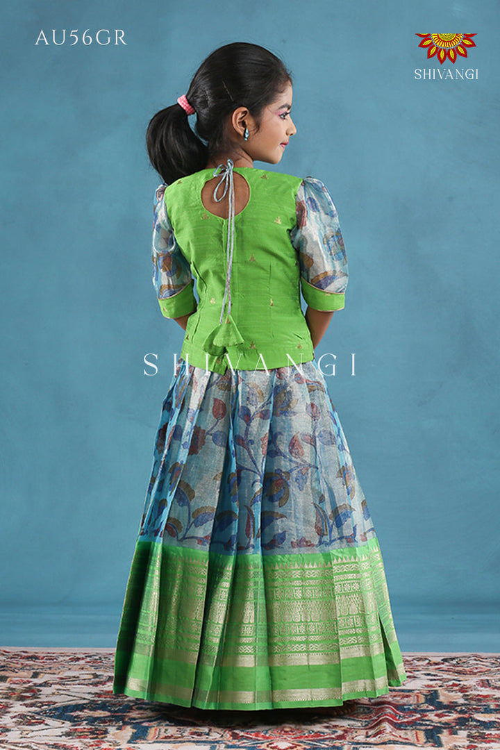 Blue Tissue Kalamkari Pattu Pavadai !!!