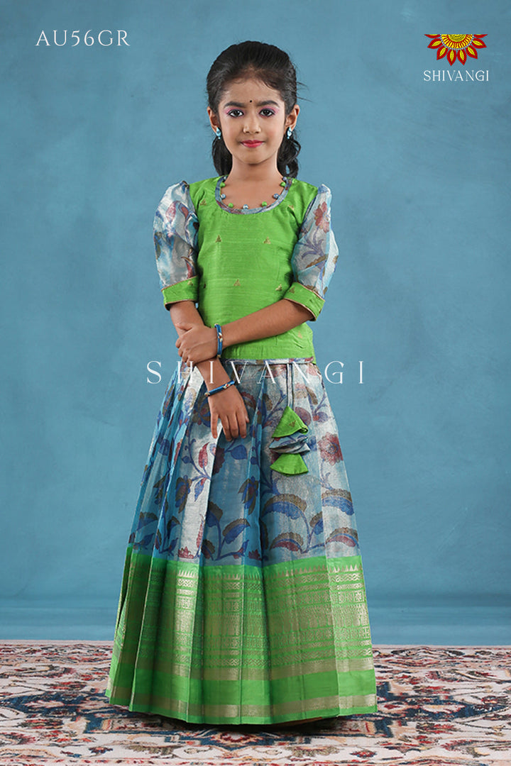 Blue Tissue Kalamkari Pattu Pavadai !!!