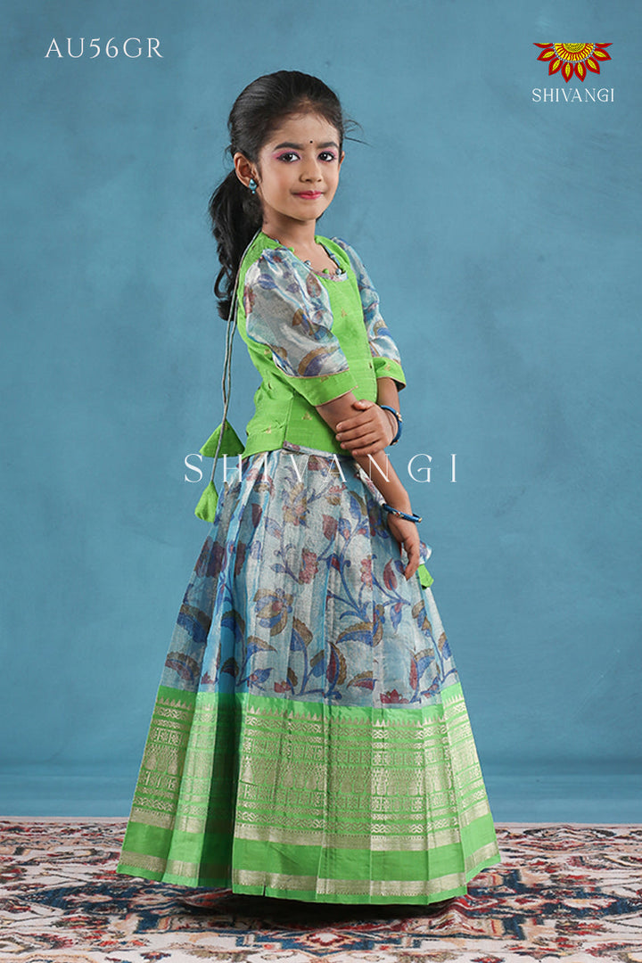 Blue Tissue Kalamkari Pattu Pavadai !!!