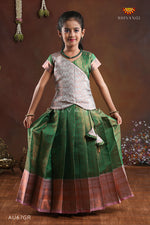 Green Copper Silk Pattu Pavadai For Girls - Festive Wear!!!