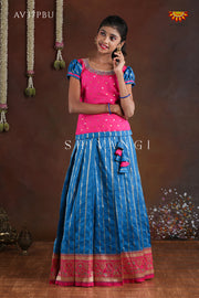 Blue and pink pavadai sattai blouse model for kids online