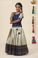 Festive Collection -Navy Blue Banras Mughal Pattu Pavadai  For Girls !!