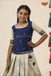 Festive Collection -Navy Blue Banras Mughal Pattu Pavadai  For Girls !!