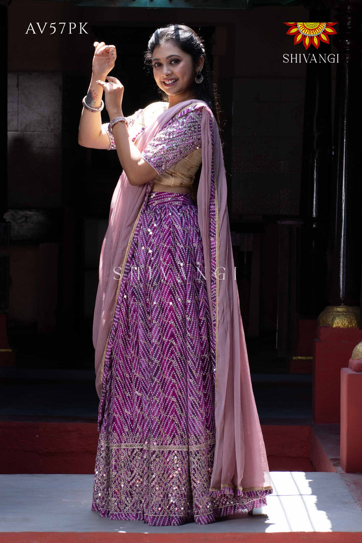 Pink Mirror Bandhini Lehenga For Girls