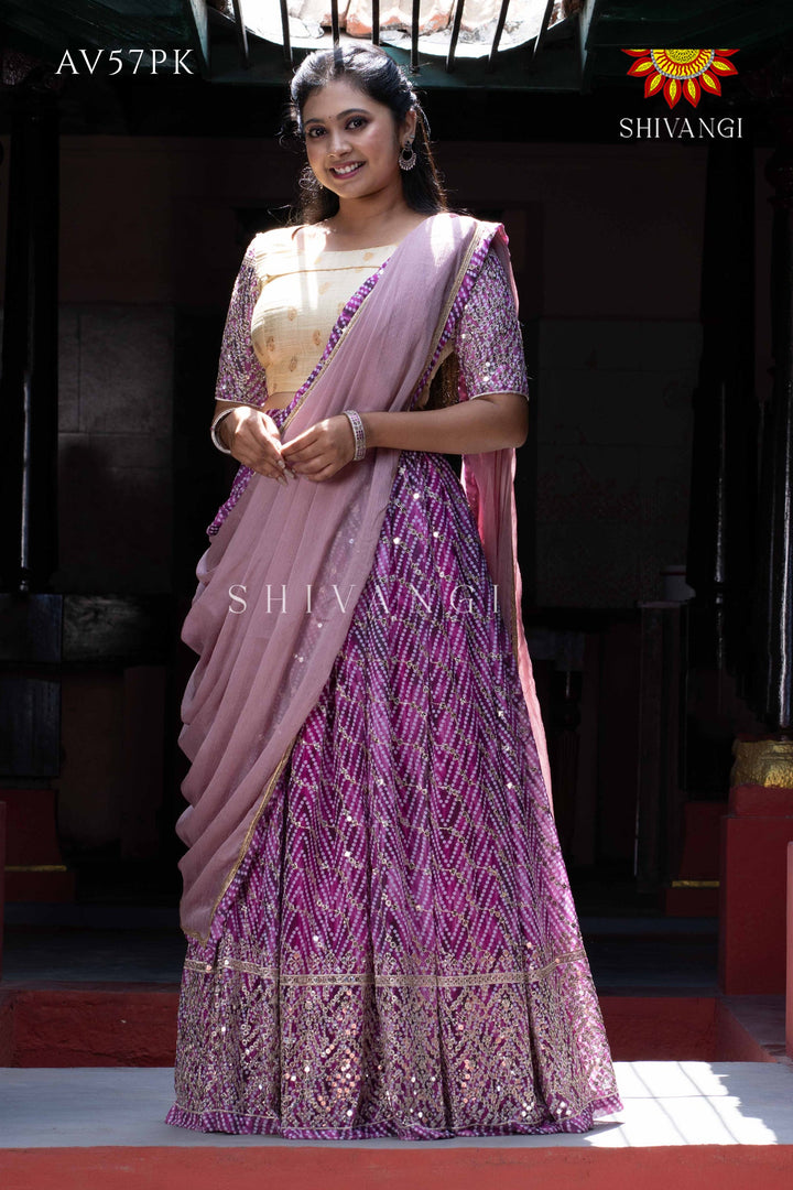 Pink Mirror Bandhini Lehenga For Girls