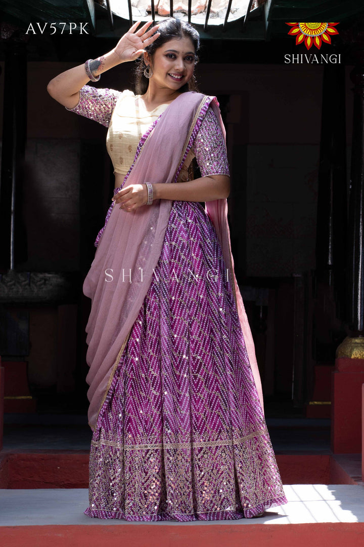 Pink Mirror Bandhini Lehenga For Girls