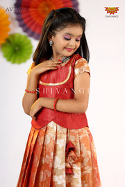 Red Silver Poppy Pattu Pavadai For Girls - Festive Wear!!!  Quick overview