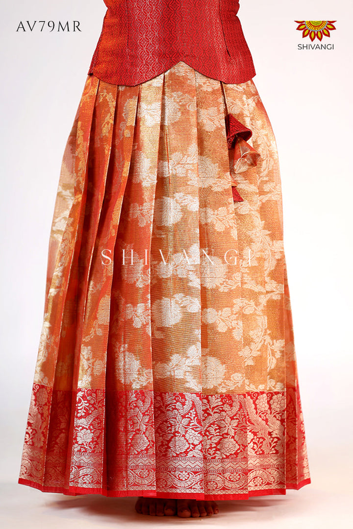 Red Silver Poppy Pattu Pavadai For Girls - Festive Wear!!!  Quick overview