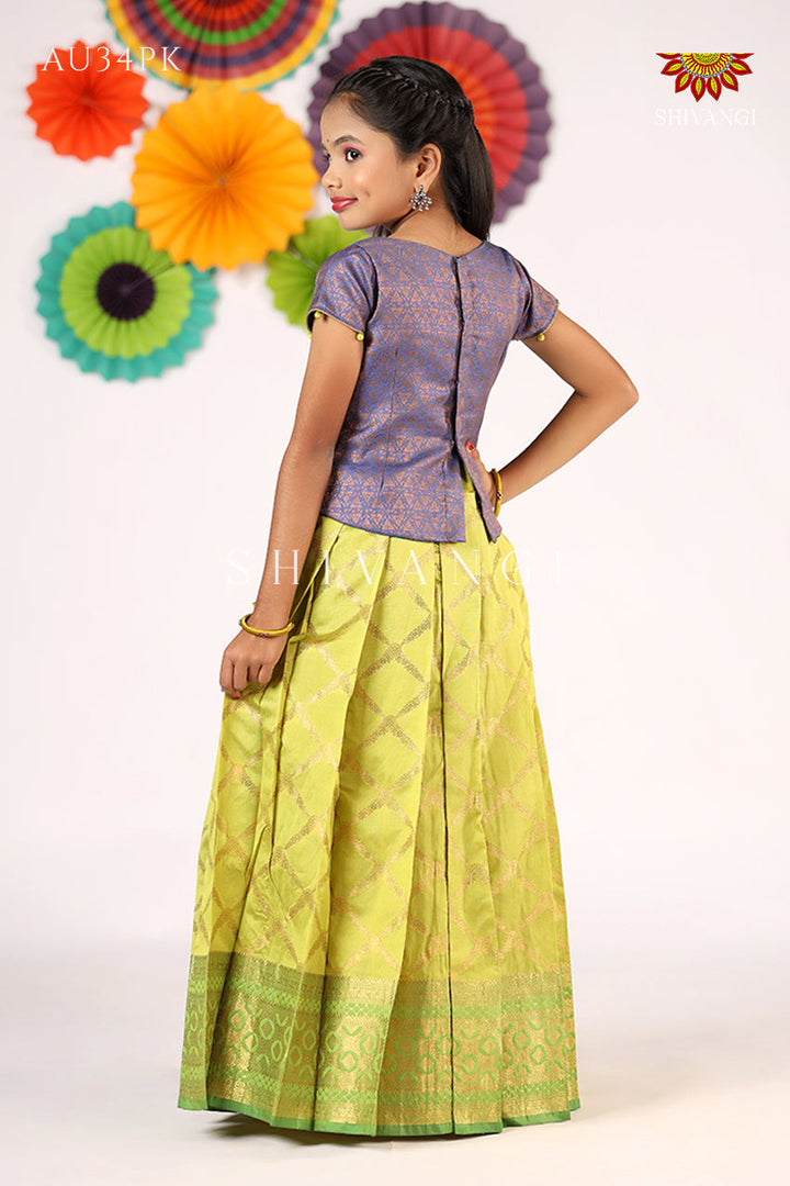 Green Golden vector Pattu Pavadi For Girls !!!