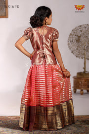 Pink Golden Pillar Pattu Pavadai Diwali Collection for Girls
