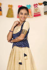 Silver Tulip Navy Blue Pattu Pavadai For Girls - Festive Wear!!!