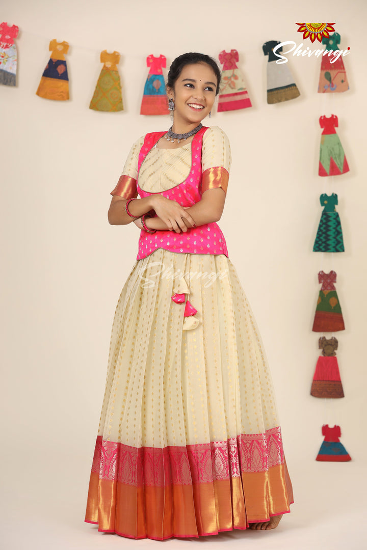 Silver Tulip Pink Pattu Pavadai For Girls - Festive Wear!!!