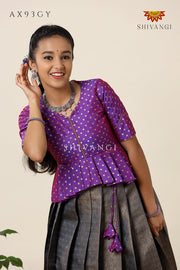 Festive Collection -  Grey Senkandhal Pavadai Sattai For Kids