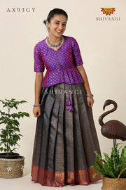 Festive Collection -  Grey Senkandhal Pavadai Sattai For Kids