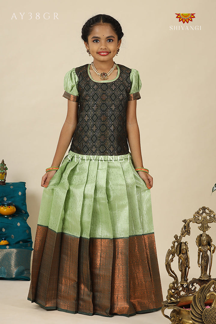 Green Bubble Grass  Pattu Pavadai For Girls - Festive Wear!!!