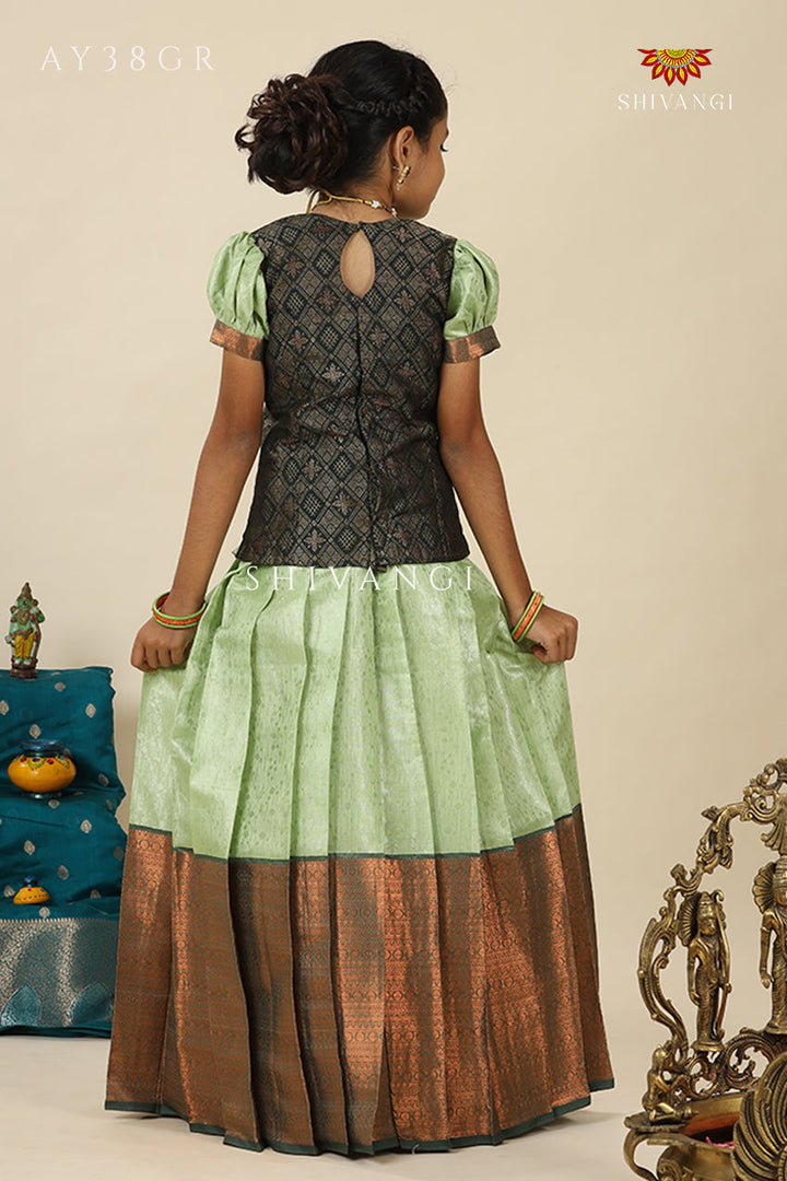 Green Bubble Grass  Pattu Pavadai For Girls - Festive Wear!!!