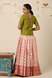 Peach Kota Wave Pattu Pavadai Diwali Collection for Girls